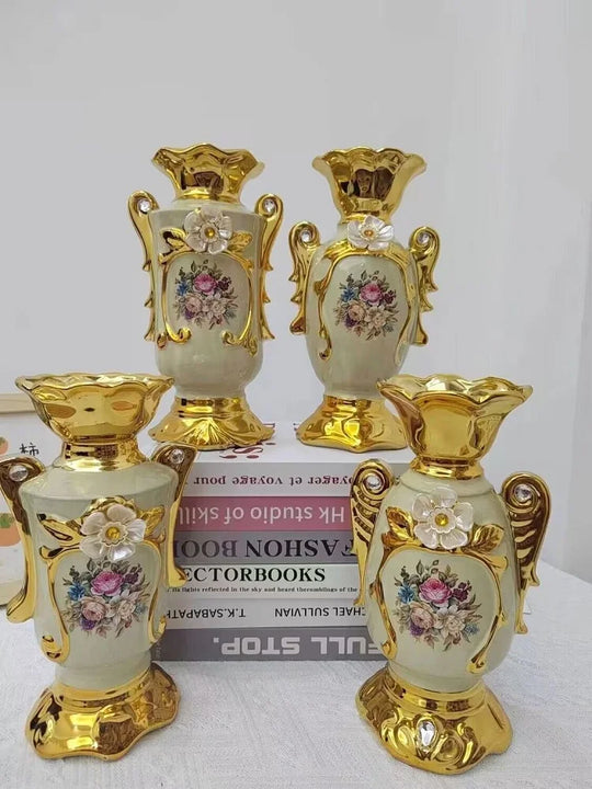 Gilt Frosted Ceramic Flower Vase for Home and Wedding Decor