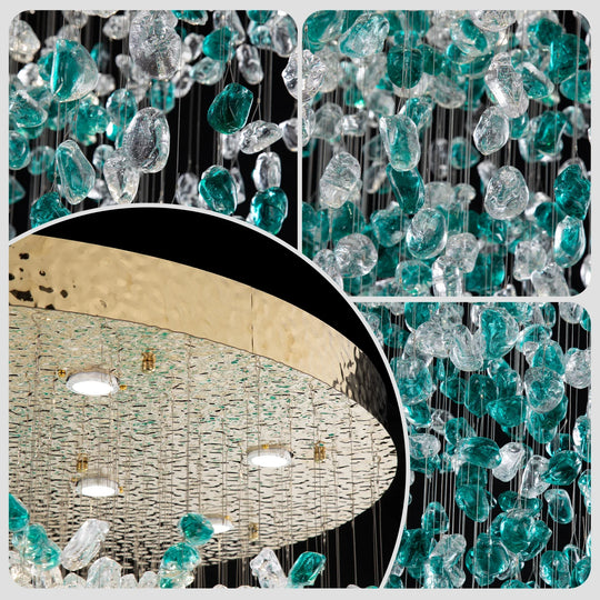 Large Green Crystal Chandelier Luxury LED Light for Lobby & Stair