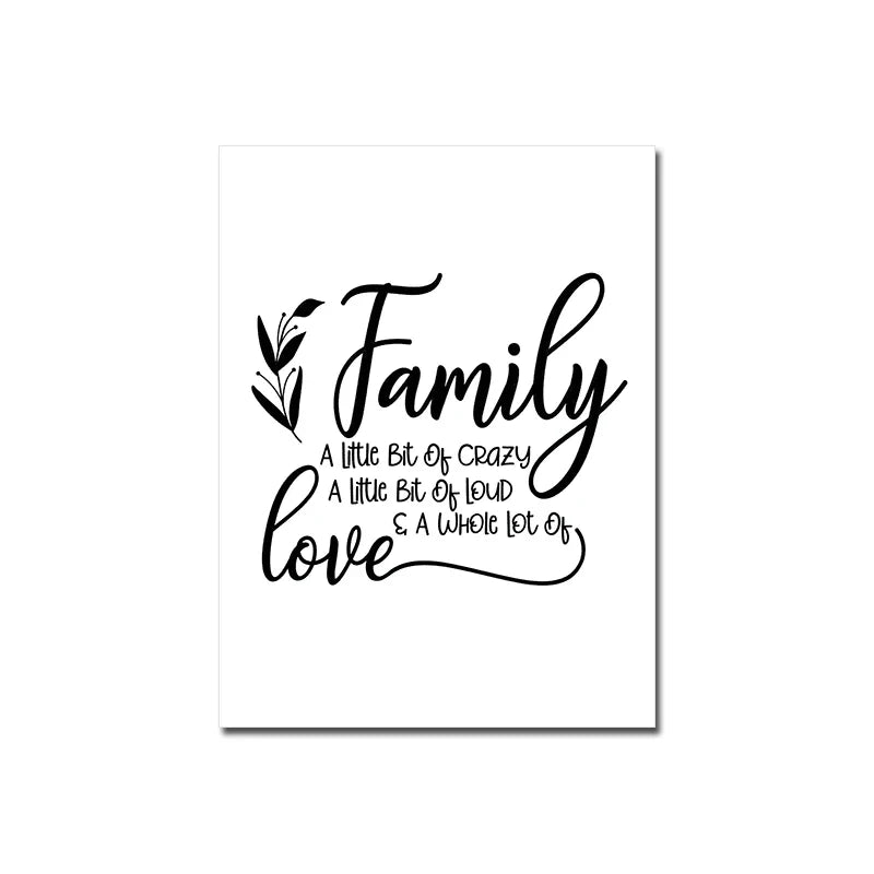 Love Family Home Quote Black White Canvas Wall Art