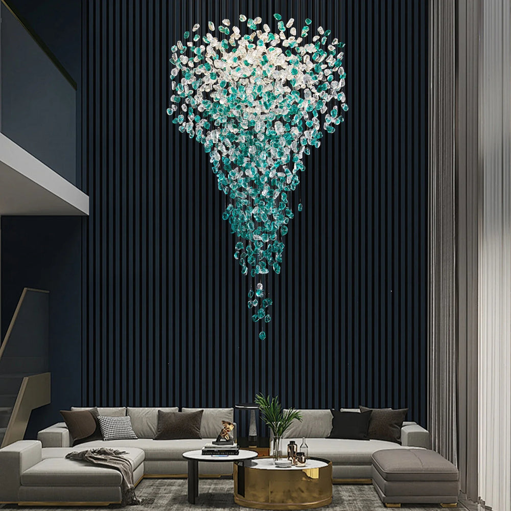 Large Green Crystal Chandelier Luxury LED Light for Lobby & Stair