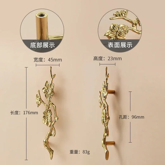 Luxury Brass Flower and Leaf Cabinet Handles – Chinese-Style Decorative Pulls