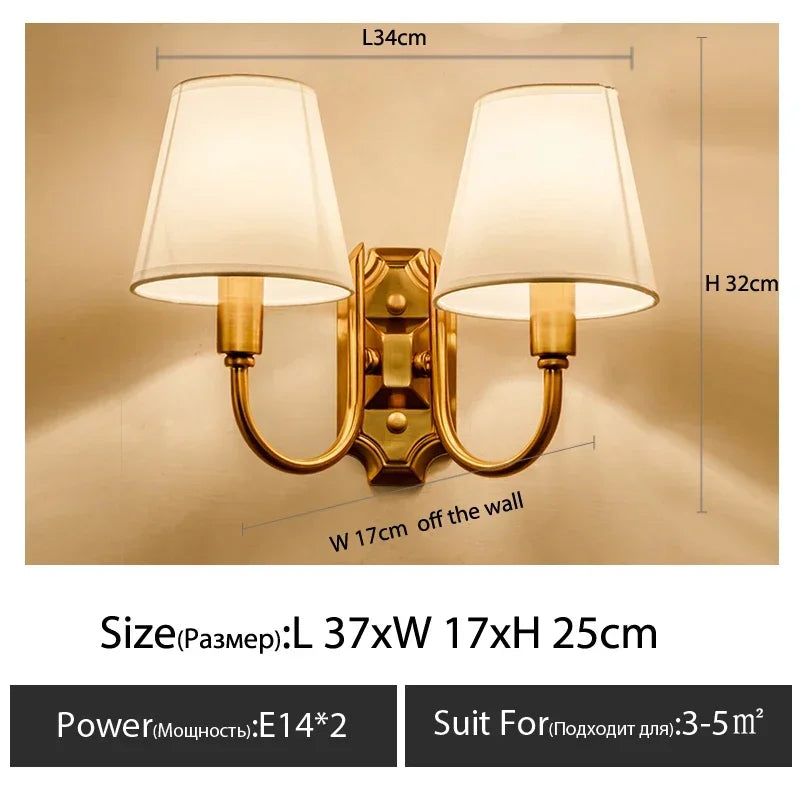 European Style Copper LED Wall Lamp for Bedroom & Living Room