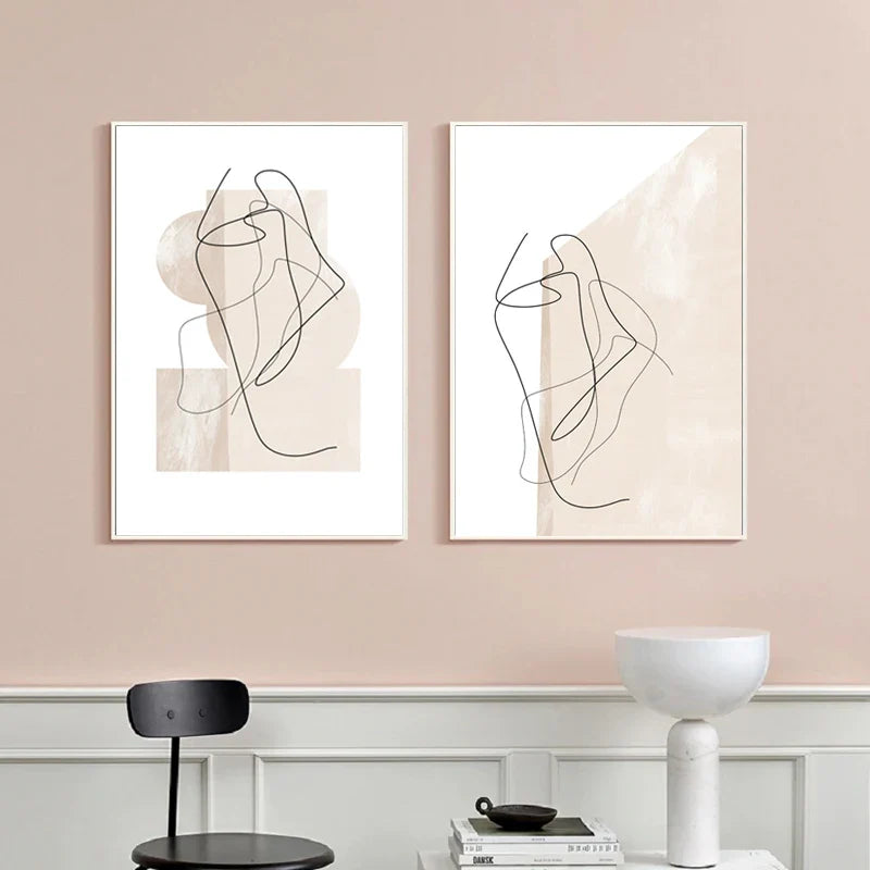 Shades of Beige Abstract Line Art Canvas Wall Art