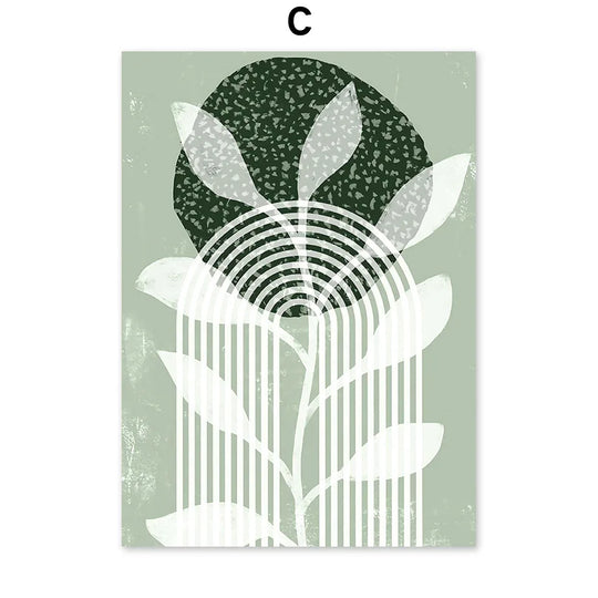 Simple Abstract Green Valley Leaf Line Art Canvas Wall Art