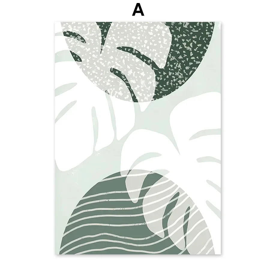 Simple Abstract Green Valley Leaf Line Art Canvas Wall Art