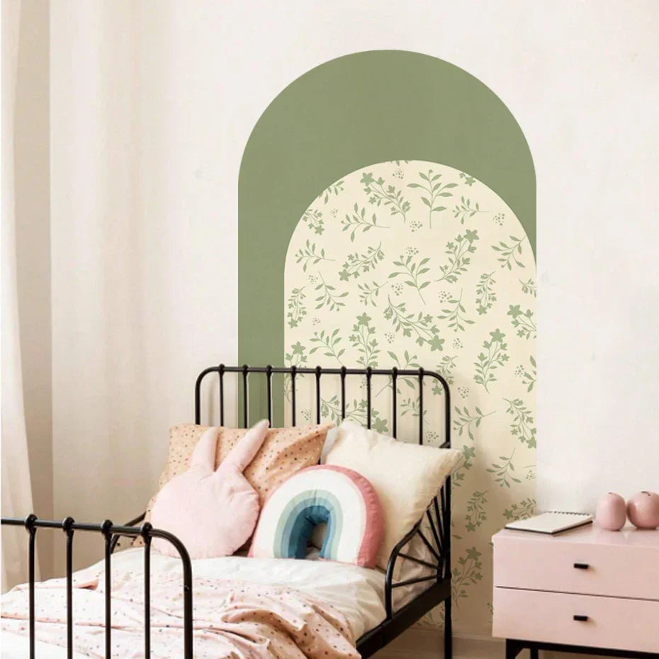 Simple Leafy Green Archway Wall Mural For Home Decor