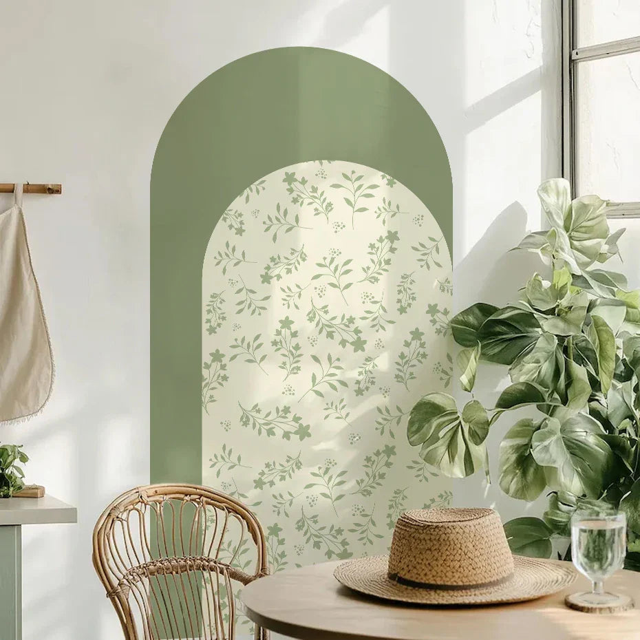 Simple Leafy Green Archway Wall Mural For Home Decor