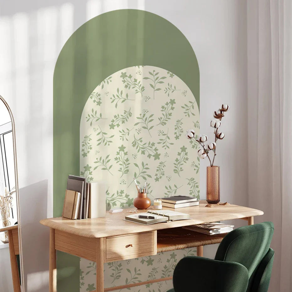 Simple Leafy Green Archway Wall Mural For Home Decor