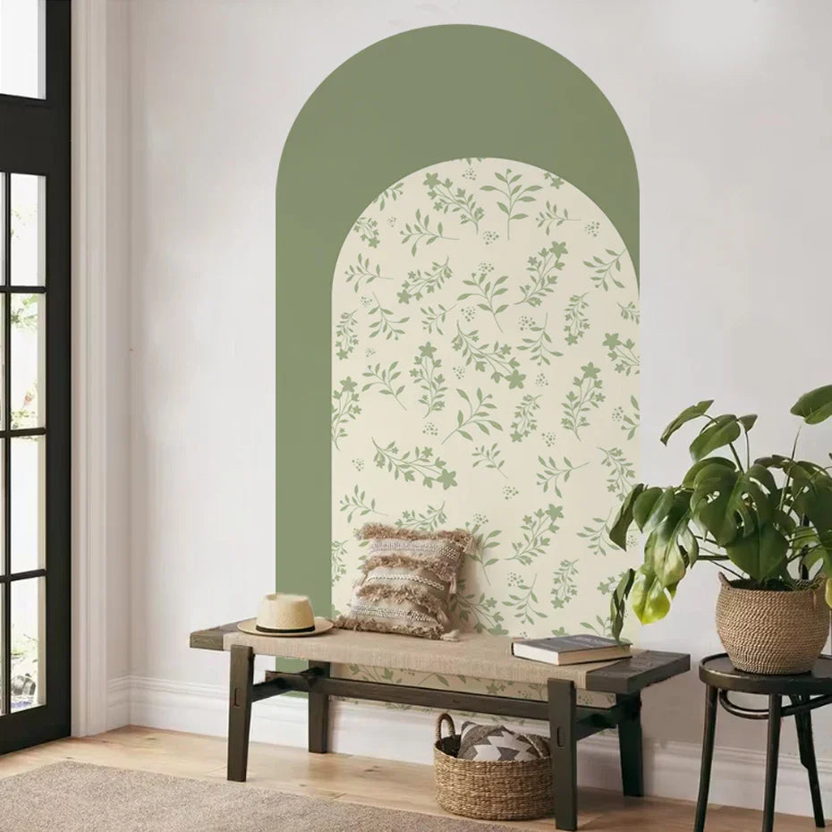 Simple Leafy Green Archway Wall Mural For Home Decor