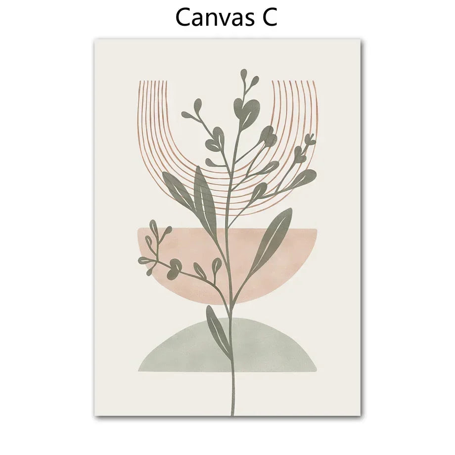 Simple Nordic Abstract Botanical Canvas Wall Art
