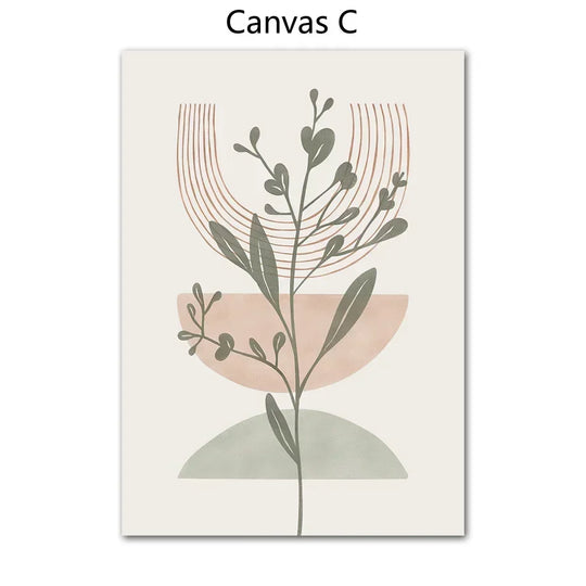 Simple Nordic Abstract Botanical Canvas Wall Art