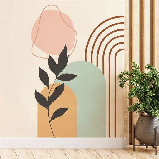 Soft Pastel Abstract Botanical Rainbow Arch Wall Mural