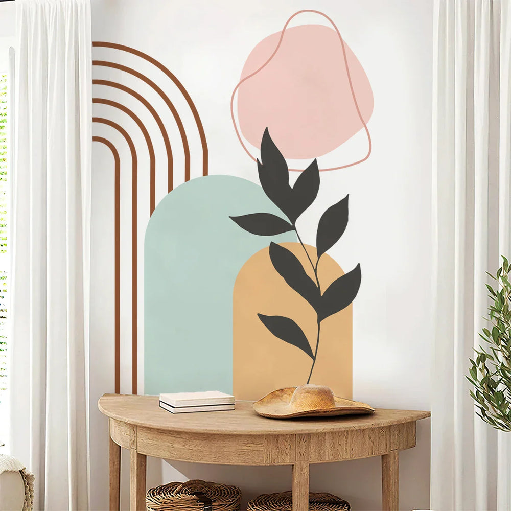 Soft Pastel Abstract Botanical Rainbow Arch Wall Mural