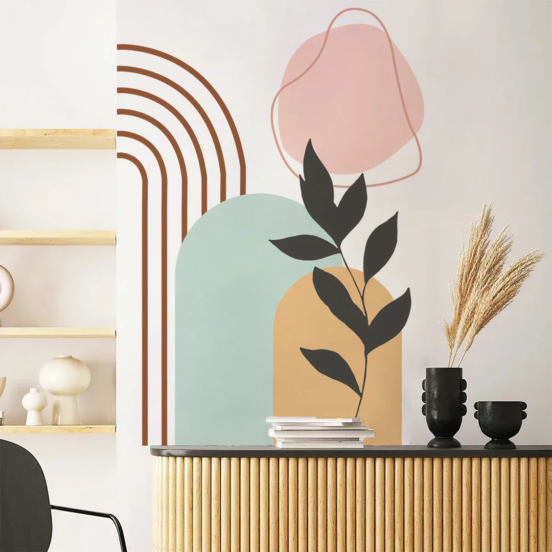 Soft Pastel Abstract Botanical Rainbow Arch Wall Mural