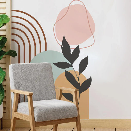 Soft Pastel Abstract Botanical Rainbow Arch Wall Mural