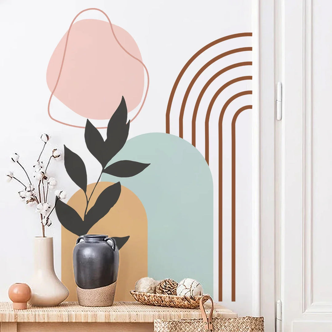 Soft Pastel Abstract Botanical Rainbow Arch Wall Mural