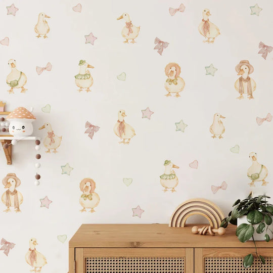 Soft Pastel Duck And Stars Wall Decals For Nursery