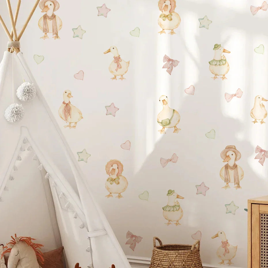 Soft Pastel Duck And Stars Wall Decals For Nursery