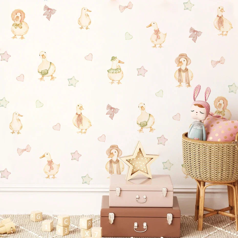 Soft Pastel Duck And Stars Wall Decals For Nursery