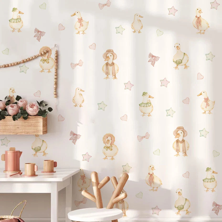 Soft Pastel Duck And Stars Wall Decals For Nursery