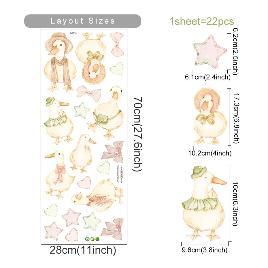 Soft Pastel Duck And Stars Wall Decals For Nursery