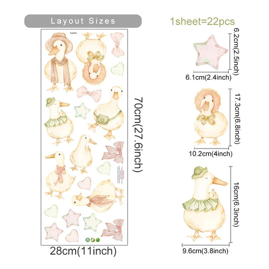 Soft Pastel Duck And Stars Wall Decals For Nursery