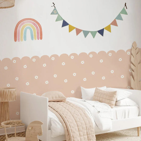 Soft Pastel Daisy Bloom Scalloped Wall Mural Decals