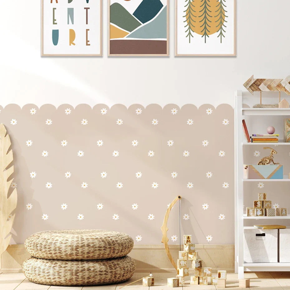 Soft Pastel Daisy Bloom Scalloped Wall Mural Decals