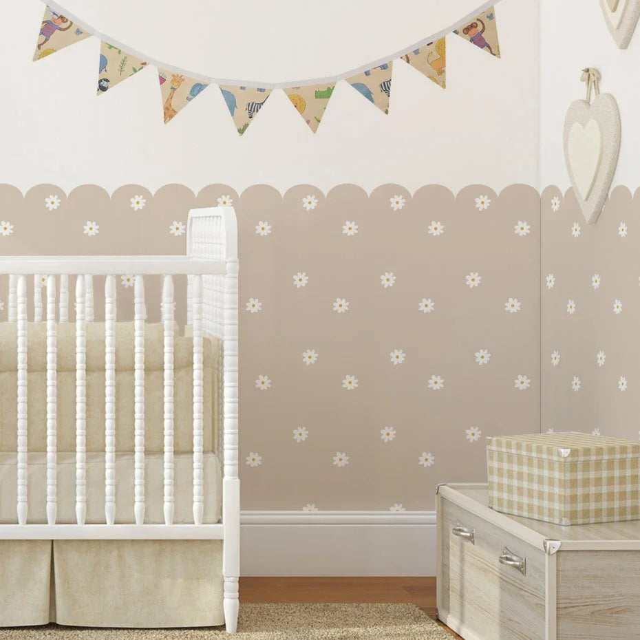 Soft Pastel Daisy Bloom Scalloped Wall Mural Decals