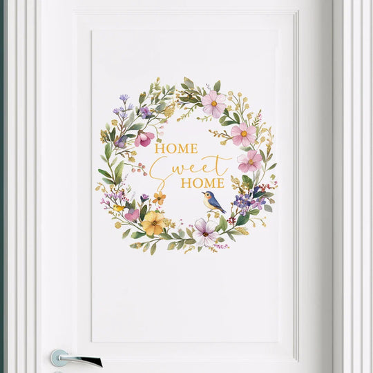 Soft Pastel Floral Bird Wreath Home Sweet Home Wall Decal