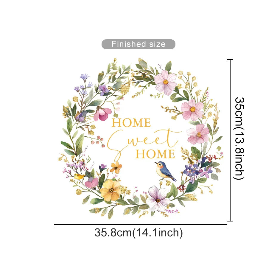 Soft Pastel Floral Bird Wreath Home Sweet Home Wall Decal
