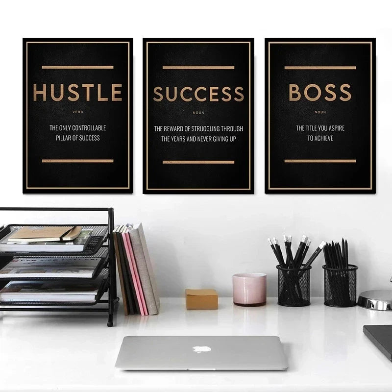 Success Hustle Limitless Motivational Quotes Canvas Wall Art