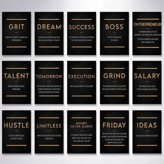 Success Hustle Limitless Motivational Quotes Canvas Wall Art