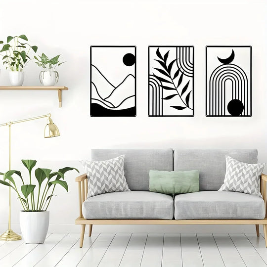 Sun Moon Landscape Abstract Botanical Metal Wall Art Decor