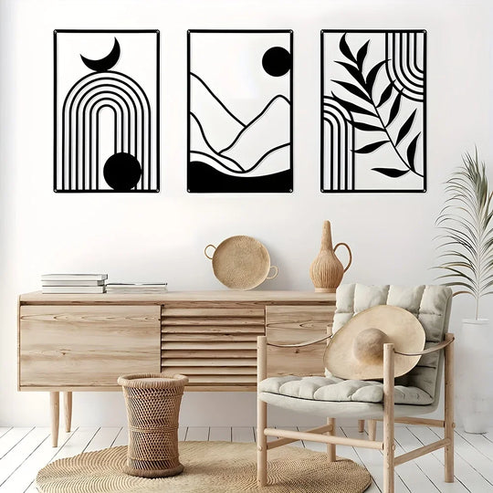 Sun Moon Landscape Abstract Botanical Metal Wall Art Decor