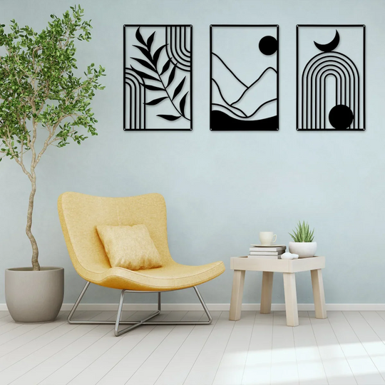 Sun Moon Landscape Abstract Botanical Metal Wall Art Decor