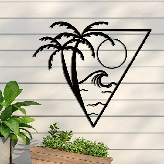 Sun Sea Palm Tree Black Metal Wall Art Decor