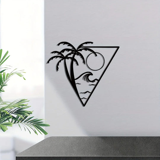 Sun Sea Palm Tree Black Metal Wall Art Decor