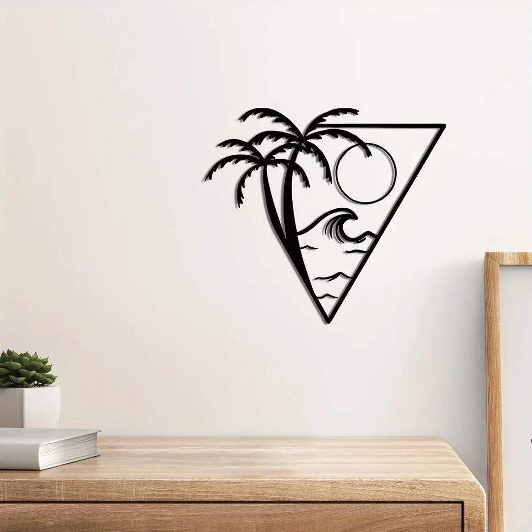 Sun Sea Palm Tree Black Metal Wall Art Decor