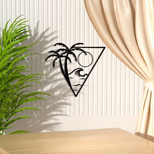 Sun Sea Palm Tree Black Metal Wall Art Decor