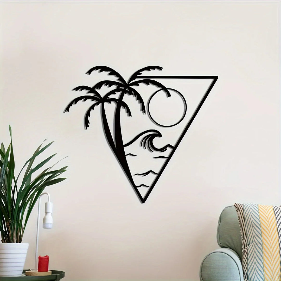 Sun Sea Palm Tree Black Metal Wall Art Decor