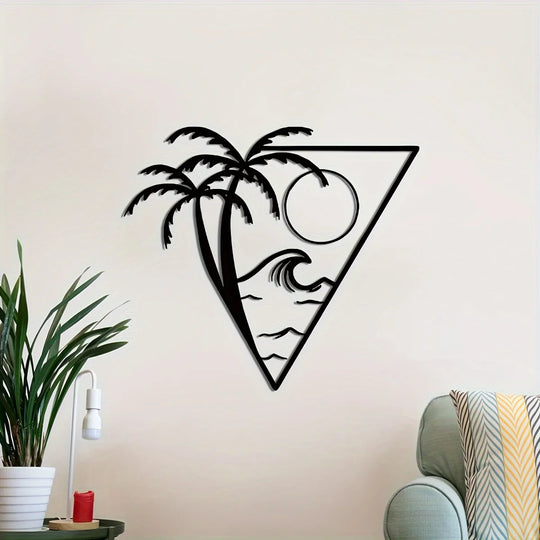 Sun Sea Palm Tree Black Metal Wall Art Decor