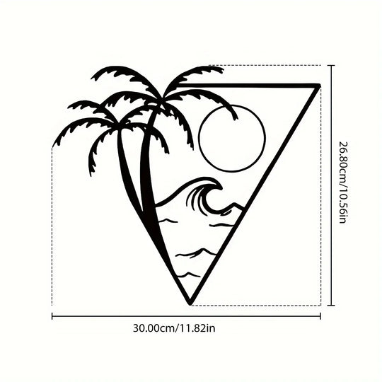 Sun Sea Palm Tree Black Metal Wall Art Decor