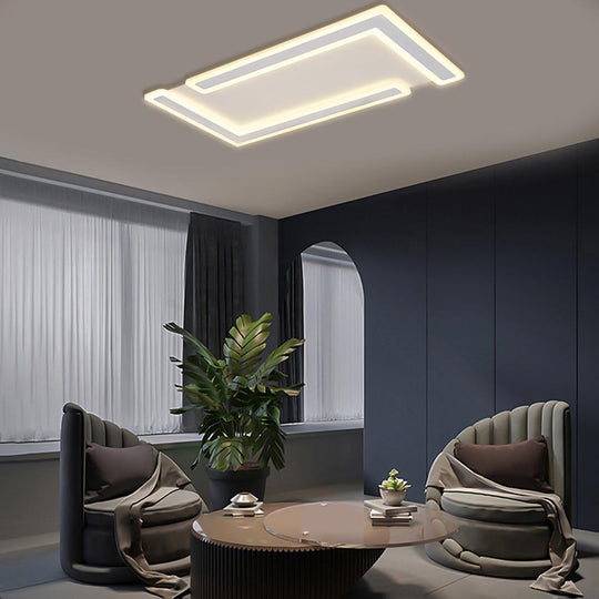 White Iron Flat Geometric Flush Mount Ceiling Lights for Living Room