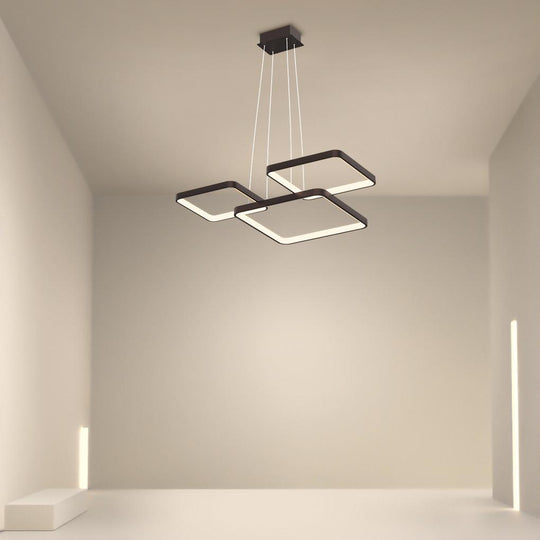 Coffee Modern LED Square Chandelier with Remote Control