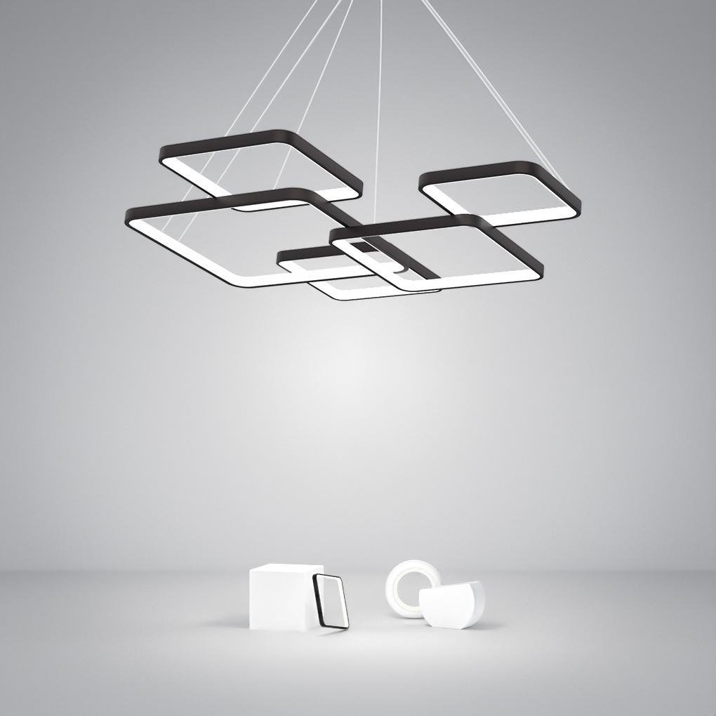 Coffee Modern LED Square Chandelier with Remote Control
