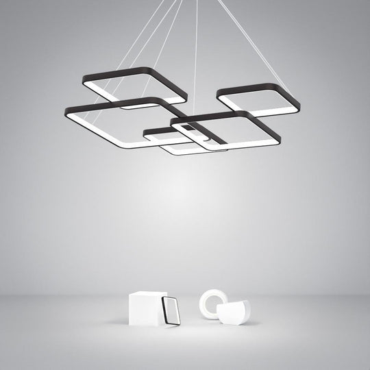 Coffee Modern LED Square Chandelier with Remote Control