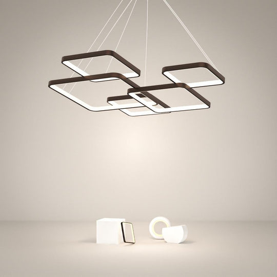 Coffee Modern LED Square Chandelier with Remote Control
