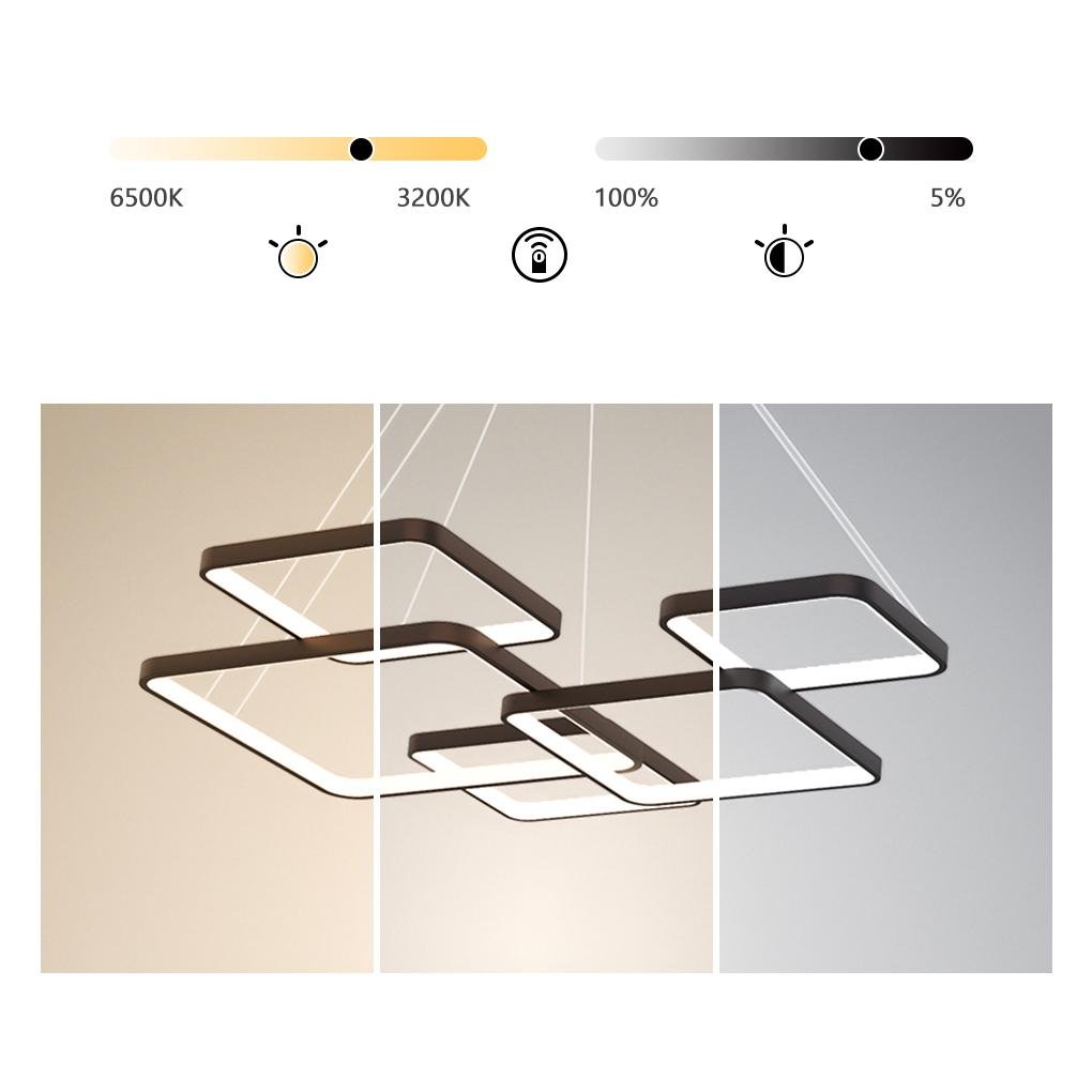 Coffee Modern LED Square Chandelier with Remote Control