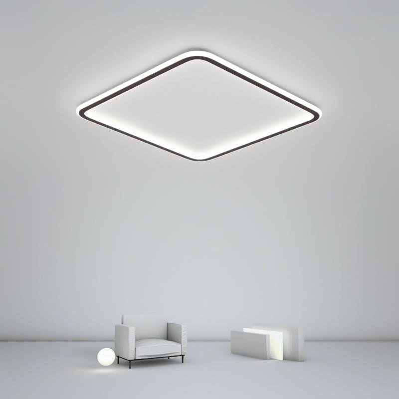 Square Industrial Black Flush Mount LED Ceiling Light for Bedroom and Living Spaces